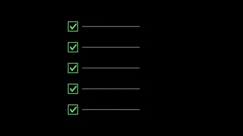 Checklist boxes ticking on black background overlay 4K Видео 337062529