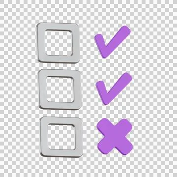 Checklist with check marks and cross User Interface 3D icon Stock Illustration