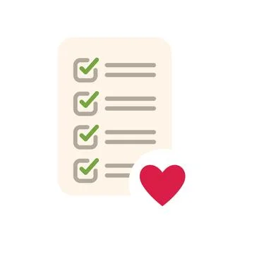 Checklist with checked boxes and a red heart for showing self love Stock Illustration