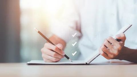 Checklist with checkmarks and checkboxes ,answering questionnaires ,online .. Stock Photos