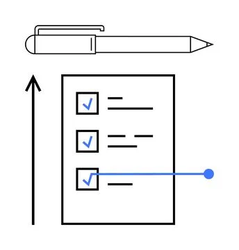 Checklist with Checkmarks and Pen Task Completion and Progress Achievement Illustrazione stock