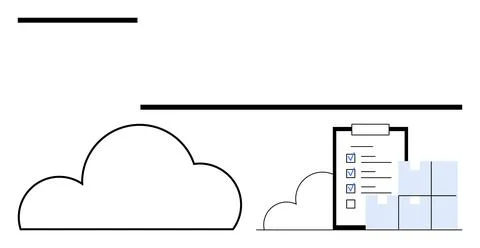 Checklist with checkmarks, cloud symbol, and stack of boxes. Ideal for logist Stock Illustration