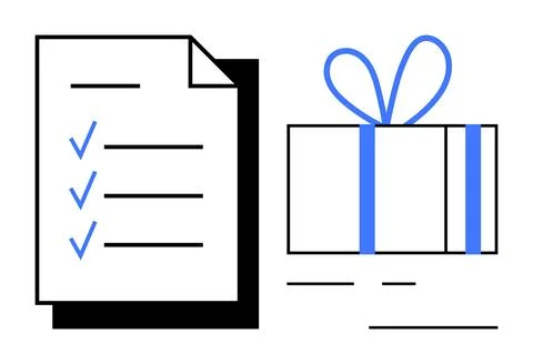 Checklist with checkmarks next to wrapped gift box with a bow. Ideal for conc 스톡 일러스트