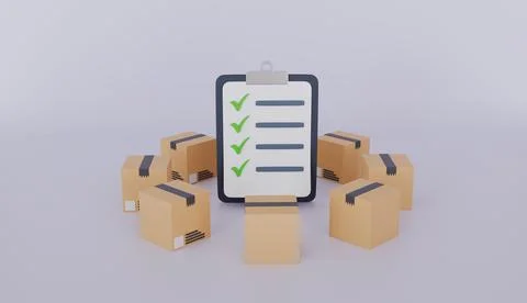 Checklist Clipboard with Cardboard Boxes, logistics operations deliver good Stock Illustration