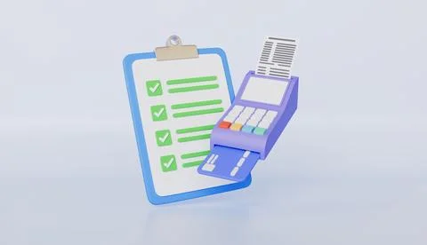 Checklist clipboard with check mark, credit card payment list, credit card Stock Illustration