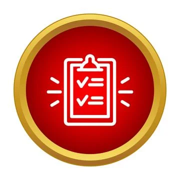 Checklist on clipboard with checkmarks inside red circle Stock Illustration