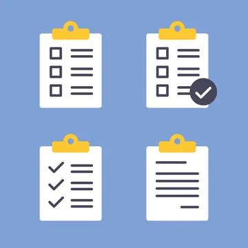 Checklist Clipboard Icon Set Flat Vector Collection Stock Illustration