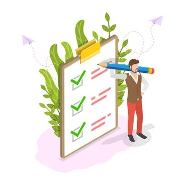Checklist on clipboard isometric flat vector concept. Stock Illustration