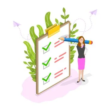 Checklist on clipboard isometric flat vector concept. Stock Illustration
