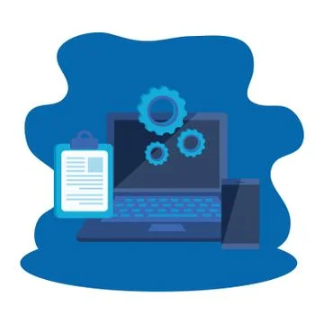 Checklist clipboard with laptop computer Illustrazione stock