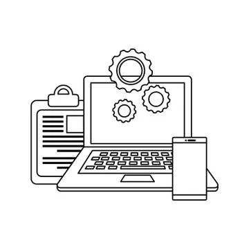 Checklist clipboard with laptop computer Stock Illustration