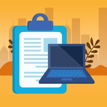 Checklist clipboard with laptop computer Stock Illustration