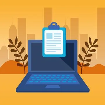 Checklist clipboard with laptop computer Stock Illustration