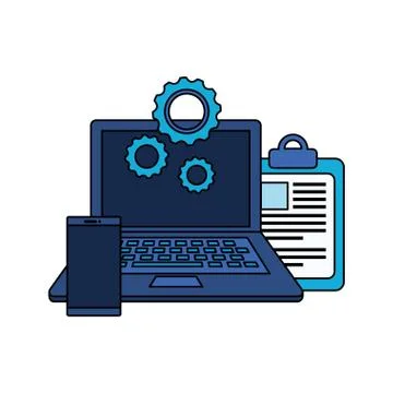 Checklist clipboard with laptop computer Illustrazione stock