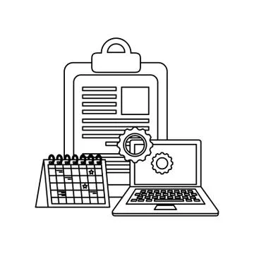 Checklist clipboard with laptop computer Illustrazione stock