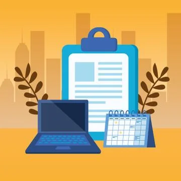 Checklist clipboard with laptop computer Stock Illustration
