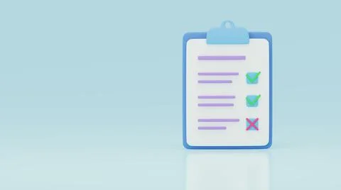 Checklist on clipboard paper, 3d render illustration. Notebook with checked Illustrazione stock