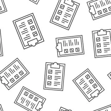 Checklist clipboard sign icon seamless pattern background. Document list vect Illustrazione stock