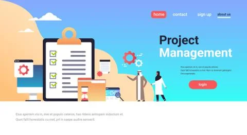 Checklist clipboard survey project management arabic business man woman working Stock Illustration