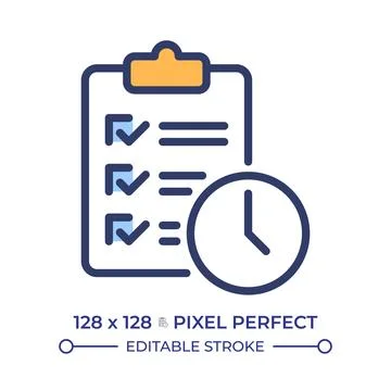 Checklist with clock pixel perfect line color icon Illustrazione stock