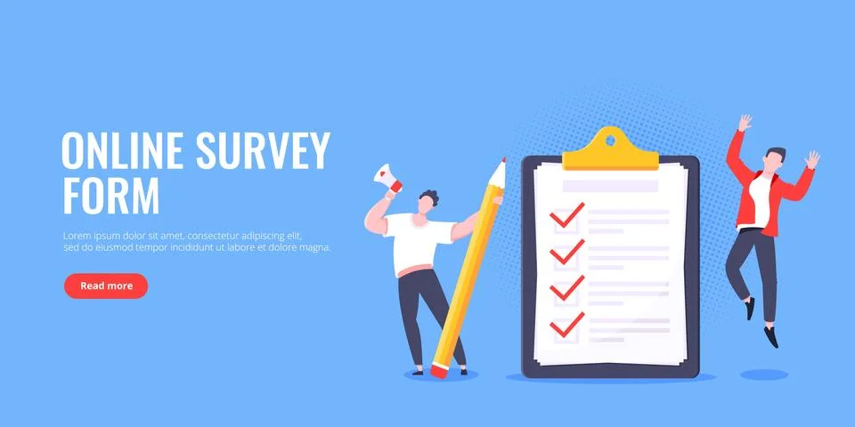 Checklist complete business concept tiny person with megaphone and pencil nearby Stock Illustration