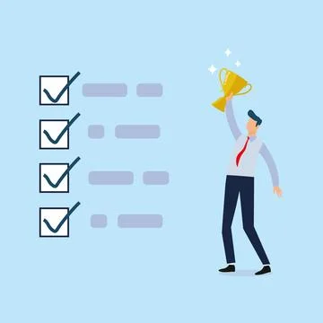 Checklist for completed tasks, businessman with a cup Stock Illustration