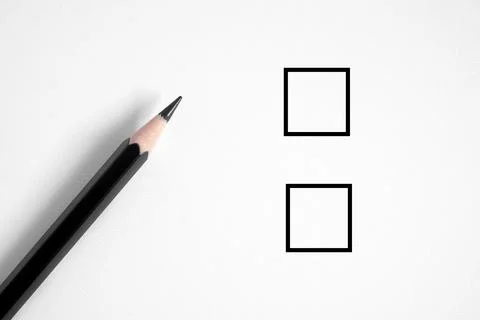 Checklist concept. Check boxes with black pencil, copy space Stock Photos