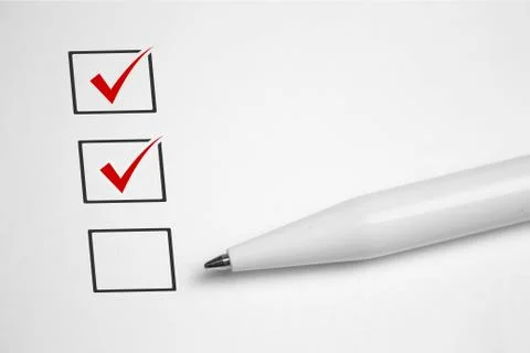 Checklist concept - checklist box with red checkmark, paper and a pen with ch Foto stock