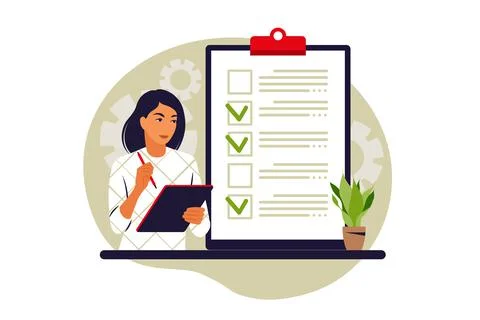 Checklist concept. Completion of business tasks. Vector illustration. Flat 스톡 일러스트