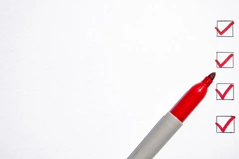 Checklist concept, Red marking on checklist box. Copy space Stock Photos