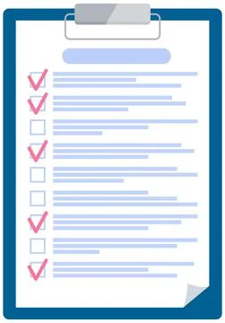 Checklist, daily plan with red tick marks on clipboard. To do list Stock Illustration