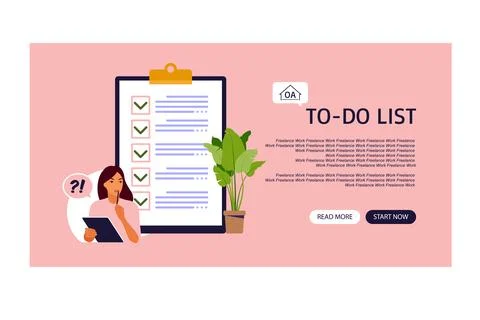Checklist, to-do list landing page. Business idea, planning or coffee break.  Stock Illustration