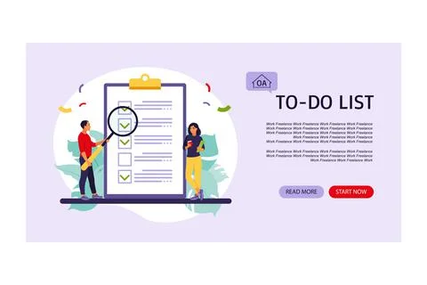 Checklist, to-do list landing page. Business idea, planning or coffee break.  Stock-Illustration
