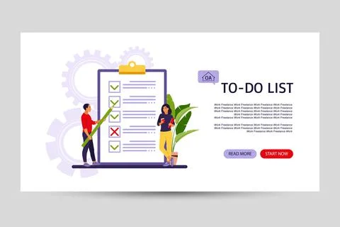 Checklist, to-do list landing page. Business idea, planning or coffee break.  Stock Illustration