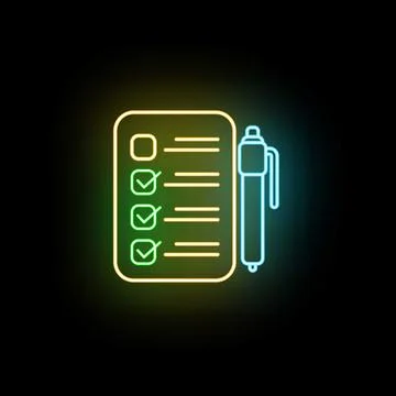 Checklist document and pen neon glow icon Stock Illustration