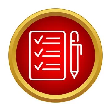 Checklist document and pen in red circle icon Stock Illustration