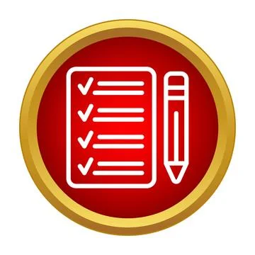 Checklist document and pencil icon on red button Stock Illustration