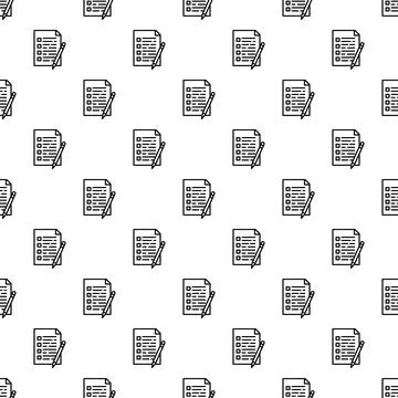 Checklist document and pencil outline seamless pattern Stock Illustration