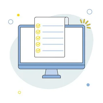 Checklist document with check marks in computer screen. The concept of online Stock Illustration