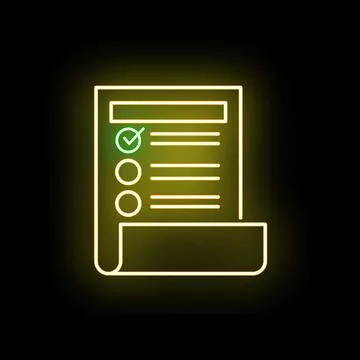 Checklist document completing task with neon glow effect Illustrazione stock