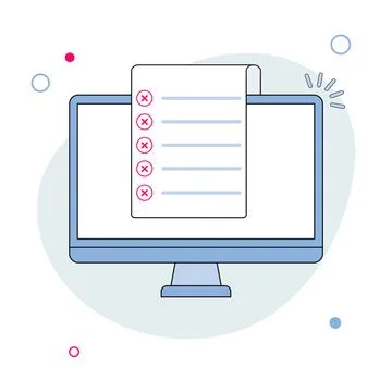 Checklist document with cross marks in computer screen. The concept of online Stock Illustration