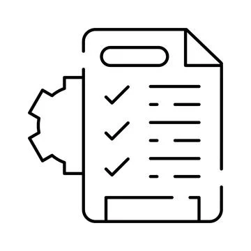 Checklist document with gear icon for process management Stock Illustration