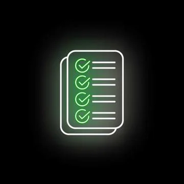 Checklist document with glowing green check marks Stock Illustration