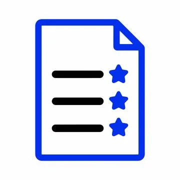 Checklist Document Icon. Blue outlined page with a folded corner Stock Illustration