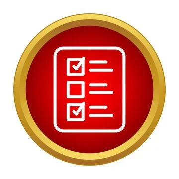 Checklist document icon with checkmarks on red background Illustrazione stock