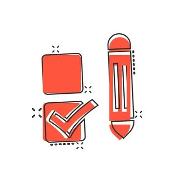 Checklist document icon in comic style. Survey cartoon vector illustration .. Stock Illustration