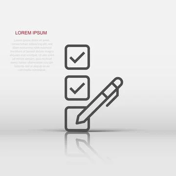 Checklist document icon in flat style. Survey vector illustration on white .. Stock Illustration