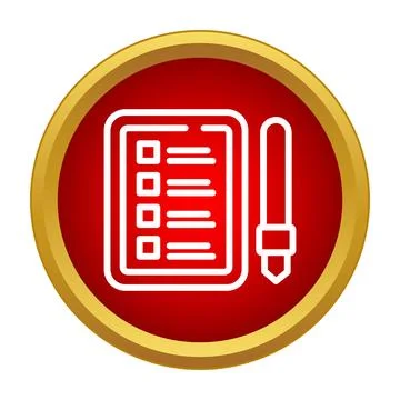 Checklist document icon with pen on red circle Stock Illustration