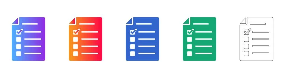 Checklist Document Icon Set in Gradient Styles 스톡 일러스트