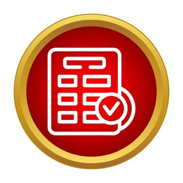 Checklist document icon showing approval in red circle Stock Illustration